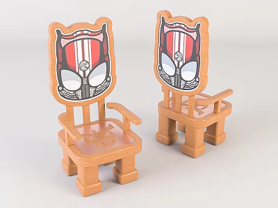 Cute Wooden Kids Chair With Cartoon Face Backrest And Colorful Design For Children 3d model