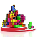 Colorful Block Structure With Game Character Logo On Stage And Starry Background 3d model