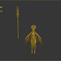 Red Haired Mythical Female Character In Yellow Outfit With Golden Crown And Golden Trident