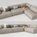 Modern Grey Sectional Sofa With Multi Colored Cushions And Linen Upholstery 3d model