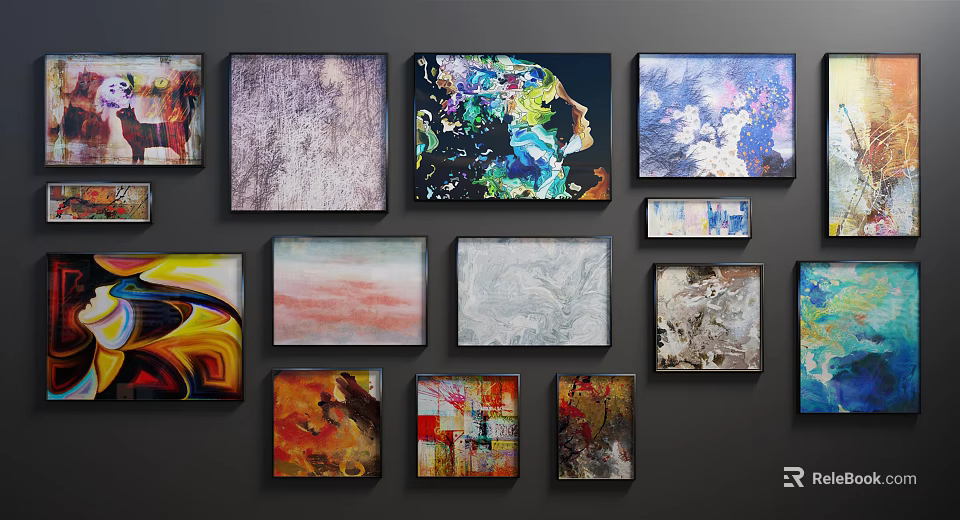 Colorful Abstract Paintings With Various Styles Diverse Textures And Vibrant Wall 3d model 