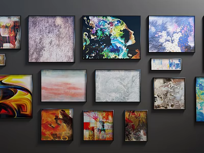 Colorful Abstract Paintings With Various Styles Diverse Textures And Vibrant Wall 3d model