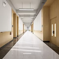 Modern Office Corridor With Wooden Walls White Ceiling Linear Lights And Polished Floor