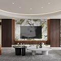 Modern Open Concept Living Dining Room Interior With Large Windows Mural And Green Plants