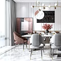Modern Elegant Dining Room Interior With Round Dining Table Velvet Chairs And Pendant Lights 3d model