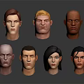 Various 3D Character Head Models With Different Hairstyles And Skin Tones