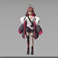 Anime Style 3D Female Character with Pink Hair Heart Shaped Accessory and White Fluffy Coat
