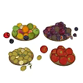 Fresh Assorted Fruits on Plates with Apples Mixed Berries Nuts and Seeds