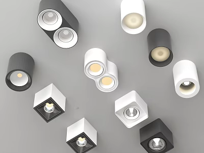 Modern Design Downlights and Spotlights with Round Square Shapes and Black White Gray Colors 3d model