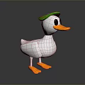 Cute Cartoon Duck Character Wearing Green Hat With Orange Beak And Feet On Dark Background