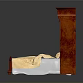 Traditional Wooden Bed with High Carved Headboard and Cream Bedding Set