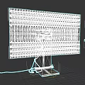 Modern Computer Monitor With Black Screen And Silver Base Connected Cables On Dark Background