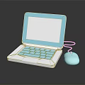 Laptop With Light Blue Frame White Screen Blue Keyboard And Light Blue Mouse On Black Surface