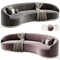 Luxury Upholstered Curved Double Seater Sofa With Throw Pillows And Plush Blanket For Cozy Living Room