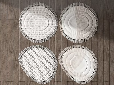 Stylish Round Rugs With Fringed Edges And Diverse Woven Patterns On Wooden Floor 3d model