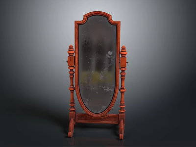 Vintage Mahogany Cheval Mirror With Carved Columns And Oval Surface 3d model