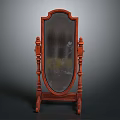 Vintage Mahogany Cheval Mirror With Carved Columns And Oval Surface