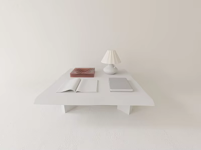 Minimalist White Coffee Table With Open Book Notebook White Table Lamp And Red Box 3d model