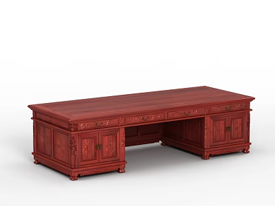 Elegant Traditional Chinese Carved Mahogany Desk With Drawers And Cabinets 3d model