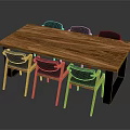 Wooden Rectangular Dining Table Set with Six Chairs and Modern Minimalist Design 3d model