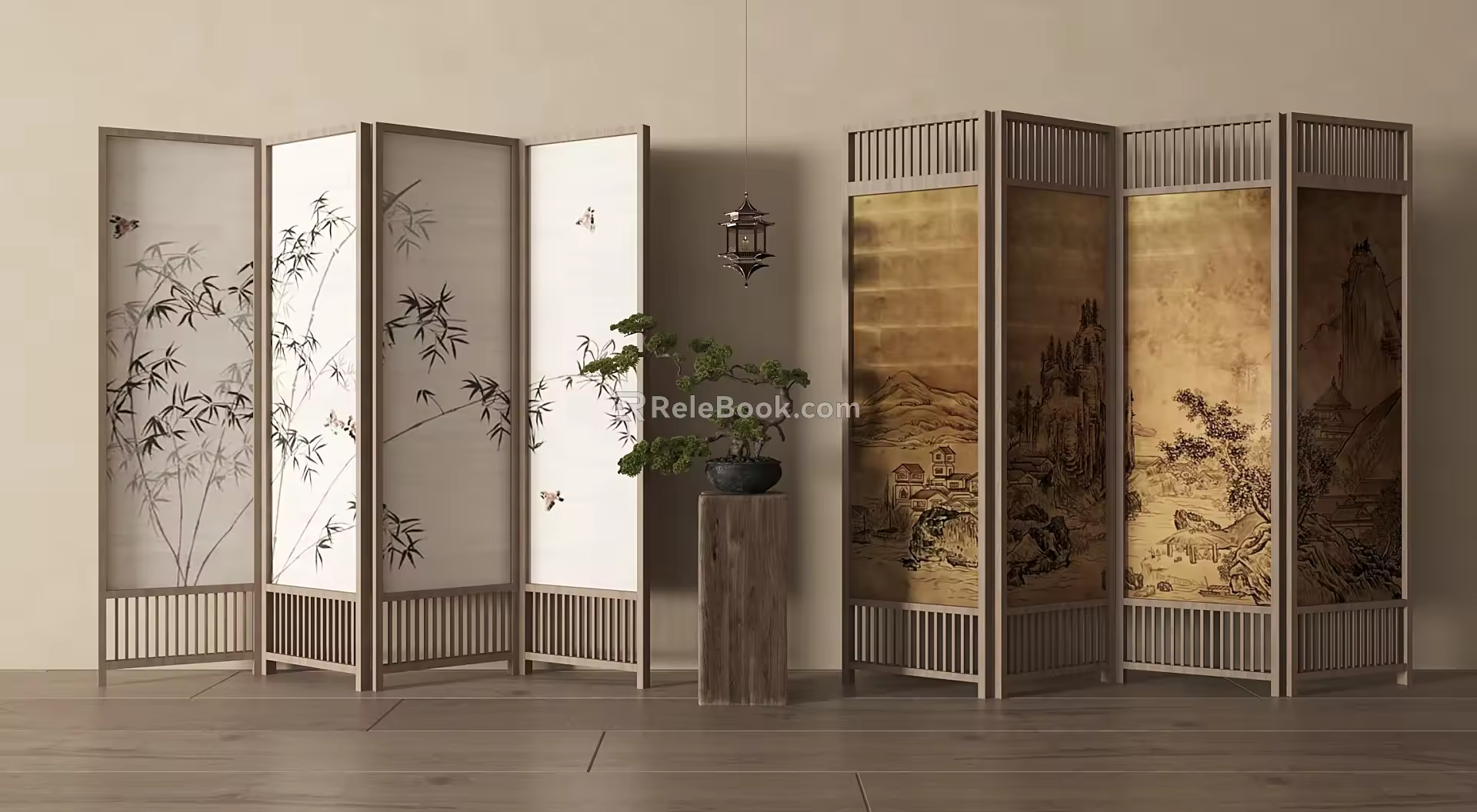 New Chinese Screen Wooden Screen Partition 3d model