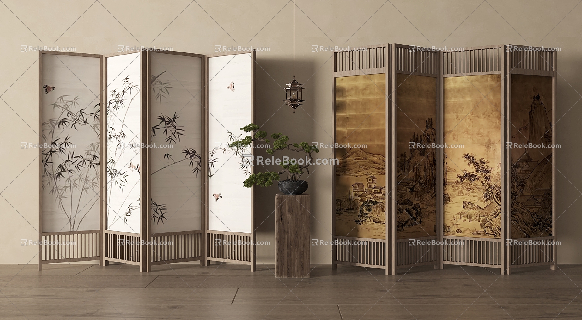 New Chinese Screen Wooden Screen Partition 3d model