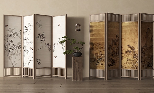 New Chinese Screen Wooden Screen Partition 3d model