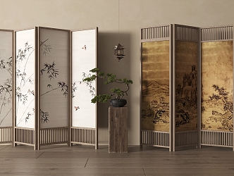 New Chinese Screen Wooden Screen Partition 3d model