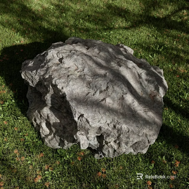 Large Textured Rock On Green Grass With Natural Sunlit Shadows 3d model 