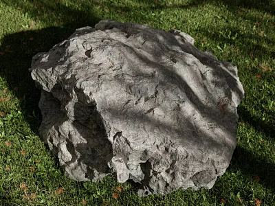 Large Textured Rock On Green Grass With Natural Sunlit Shadows 3d model