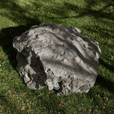 Large Textured Rock On Green Grass With Natural Sunlit Shadows 3d model