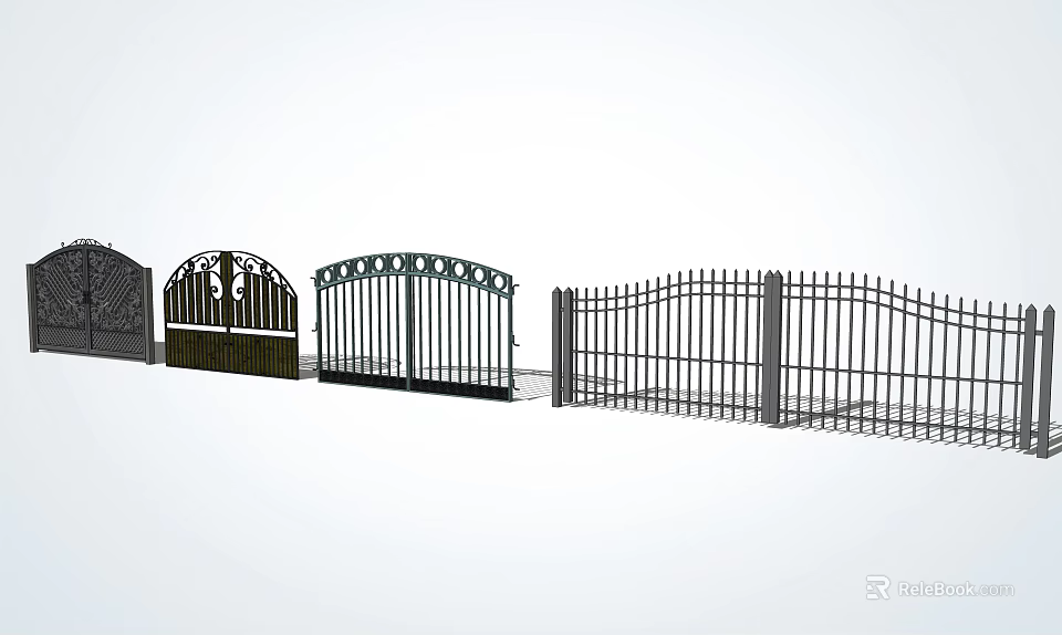 Wrought Iron Gates Featuring Ornate Designs And Railing Patterns In Various Styles 3d model 