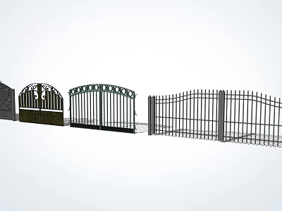 Wrought Iron Gates Featuring Ornate Designs And Railing Patterns In Various Styles 3d model