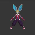 3D Animated Character Model With Large Blue Ears And Purple Outfit In Cartoon Style