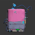 Retro Robot With Green Screen Smiley Face ERROR Display Pink Blue Body Control Panel Wires