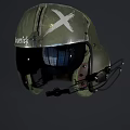 Two Worn Green Helmets With White Cross Marking On Dark Reflective Surface