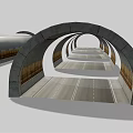 Concrete Arch Tunnel Structures With Multiple Curved Sections And Roadway Lanes 3d model