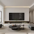 Modern Living Dining Room Interior Design With Sofa Coffee Table TV Wall And Decorative Plants