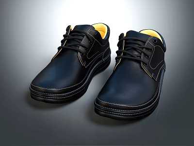 Black Leather Lace Up Shoes With Yellow Lining And Comfortable Casual Style 3d model