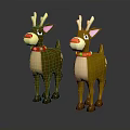 Two Brown And Light Brown Reindeer Toys With Red Noses Red Collars And Yellow Ornaments