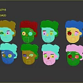 Eight Piece Cartoon Style Decorative Figurine Set With Elderly Lady Head Sculptures And Various Expressions