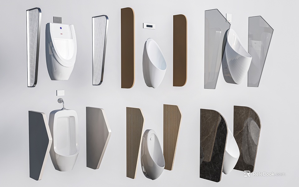 Modern Urinals With Diverse Partition Designs For Restrooms 3d model 