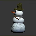 Cute Snowman Character With Green Hat Gray Scarf Branch Arms And Snow Body