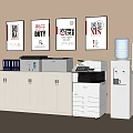 Office Space With Wall Posters Cabinets Printer And Water Dispenser 3d model