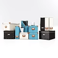 Organized Blue White Folders With Leather Trim Stacked Near Pen Holder Notebook And Mug