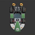 Green Gray Agricultural Equipment With Blue Seat Yellow Wheels Exhaust Pipes And Small Flag