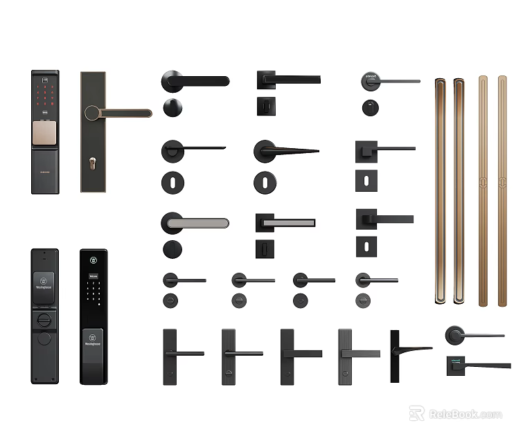 Different Types Of Modern Door Handles With Various Styles And Metal Finishes 3d model 