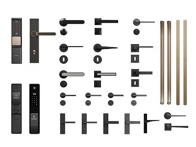 Different Types Of Modern Door Handles With Various Styles And Metal Finishes 3d model