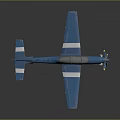 Blue Single Propeller Passenger Plane With Cockpit And White Striped Wings Against Dark Background