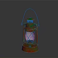 Vintage Rustic Lantern With Red Green Metal Frame And Glass Panels